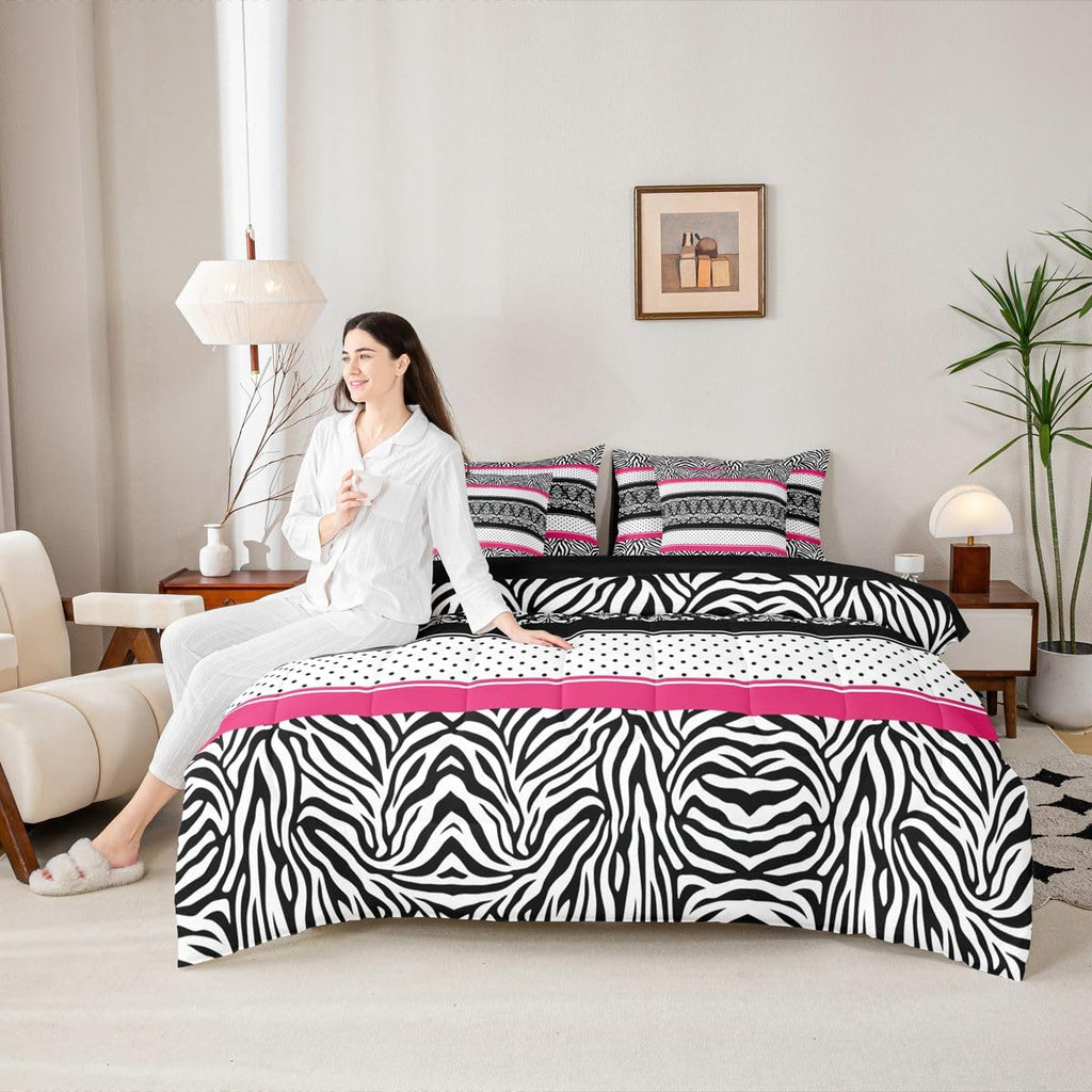Zebra Damask Comforter Set Stripe Bedding Set Full Size 7 Pieces