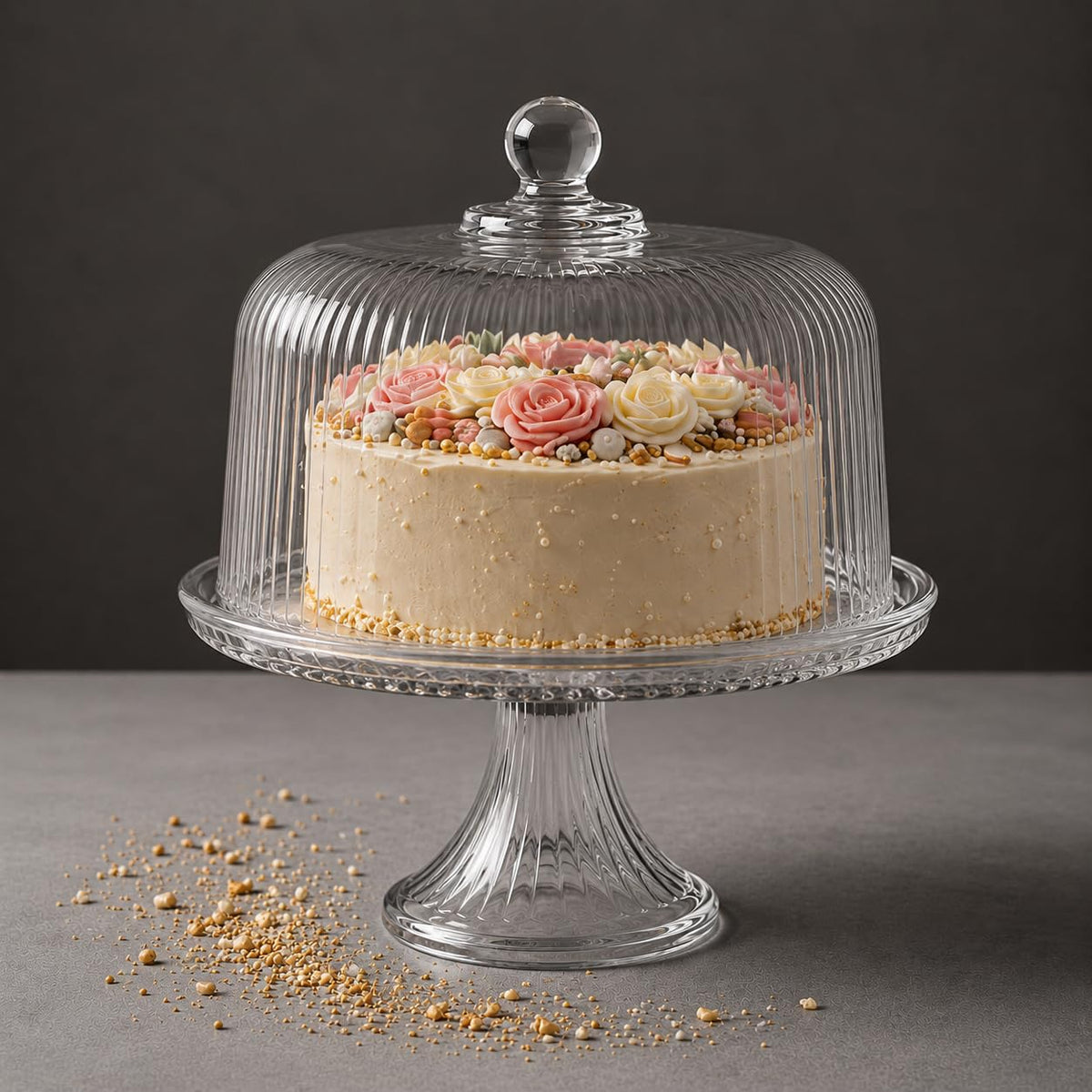 Vintage-Style Crystal Glass Cake Stand with Dome Lid - Elegant Dessert Display & Cake Holder for Cakes, Cupcakes