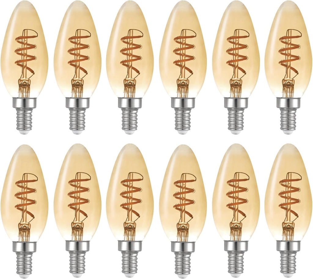 40W Equivalent Soft White (2000K) Edison Dimmable LED Light Bulb 12-Pack, E12 Candelabra Base, 125 Lumens, Amber