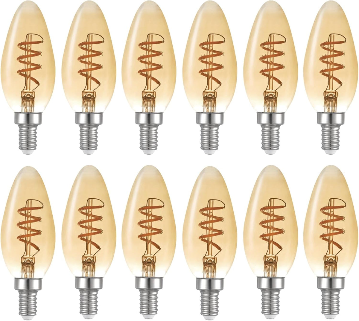 40W Equivalent Soft White (2000K) Edison Dimmable LED Light Bulb 12-Pack, E12 Candelabra Base, 125 Lumens, Amber