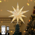 Christmas Tree Topper Star, 13inch 10-Point Light Up Xmas Star Treetop with Plug and Remote Control Christmas