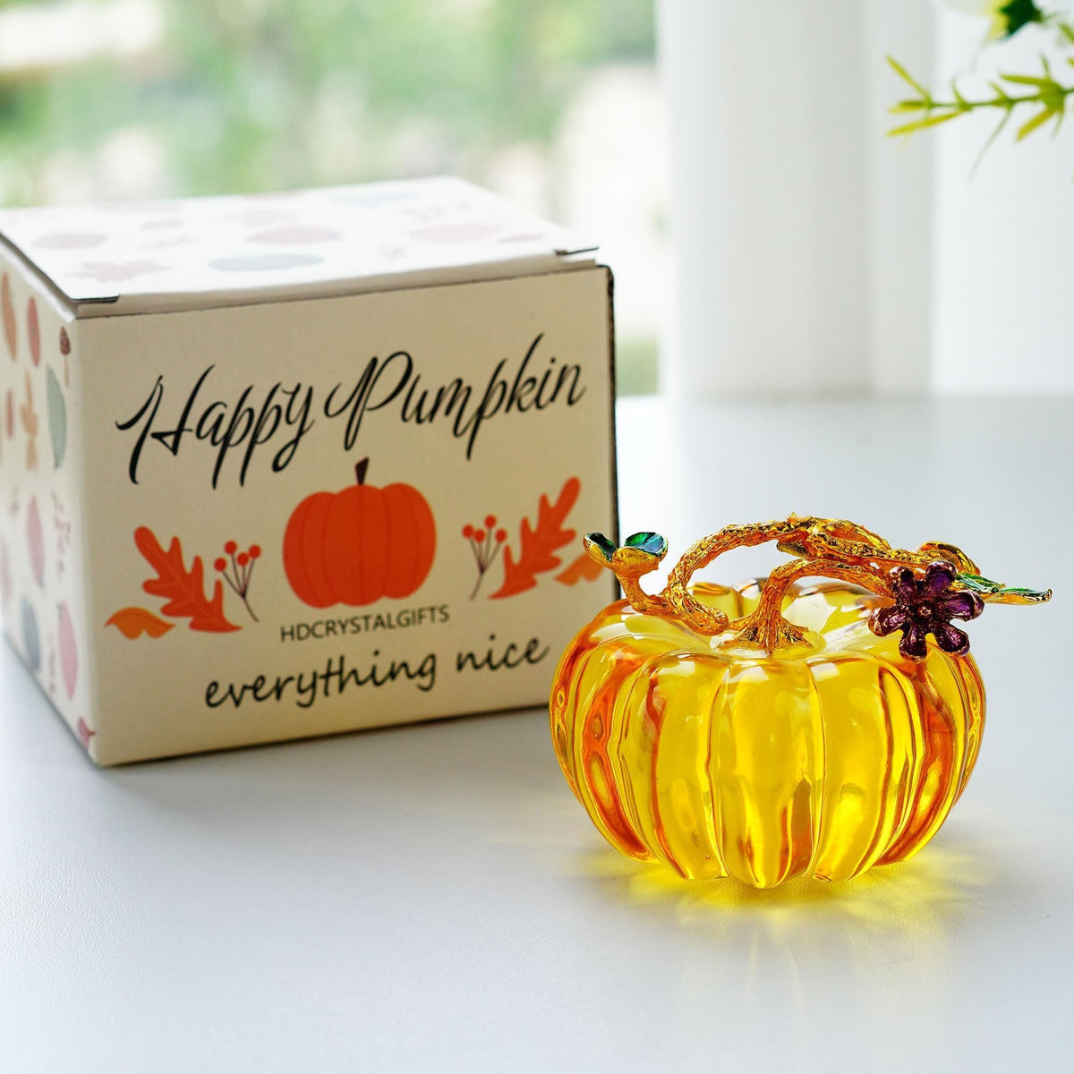 2.5'' Hand Blown Glass Pumpkin Figurines Harvest Fall Thanksgiving Decor