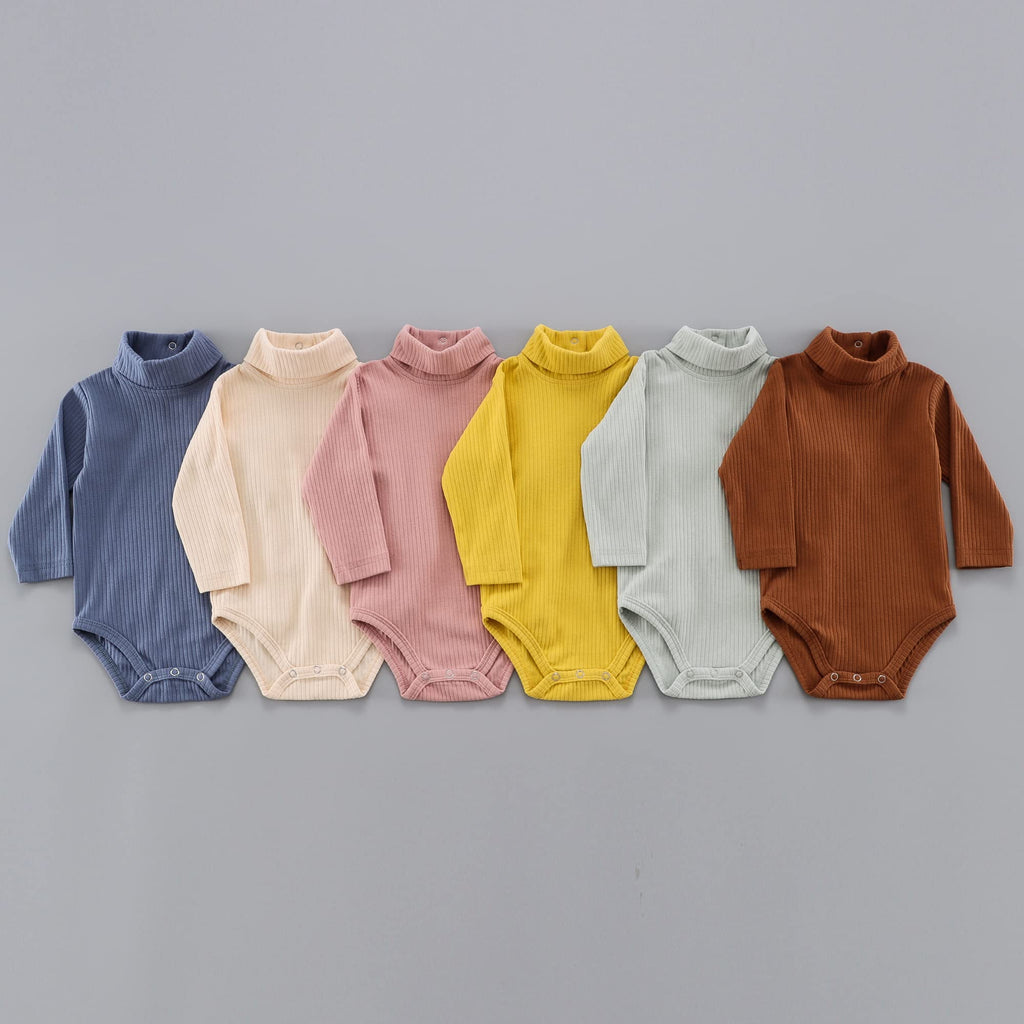 Baby Turtleneck Bodysuit Long Sleeve Solid Ribbed Cotton Outfits for Baby Boys Girls