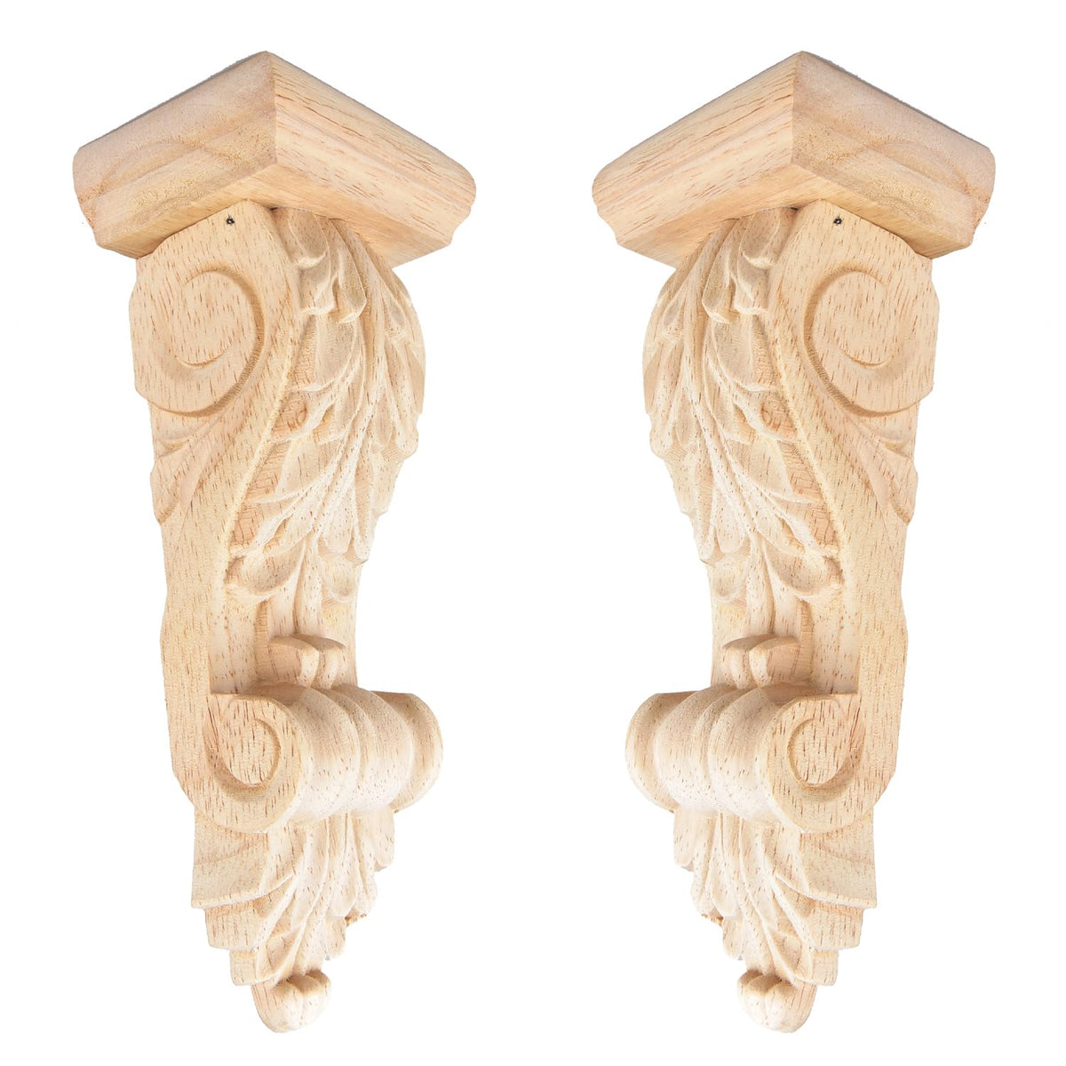 Wood Carved Corbels, 3"W x 2.5"D x 8"H, 2-Pack, Unfinished Brackets