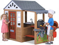 Kids Outdoor Wooden Playhouse, Cedar Wooden Play House for Ages 3-8 Kids with BBQ Grill, Kitchen Set, Picnic Table