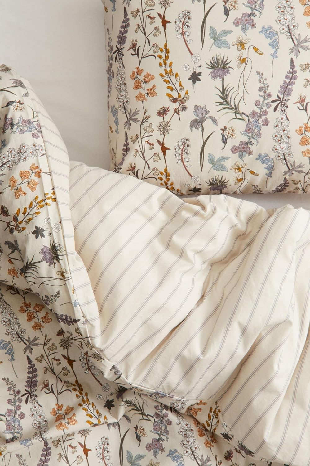 Floral Duvet Cover 3 Pieces Aesthetic Reversible Striped Bedding Set Farmhouse Botanical Flowers Design Soft