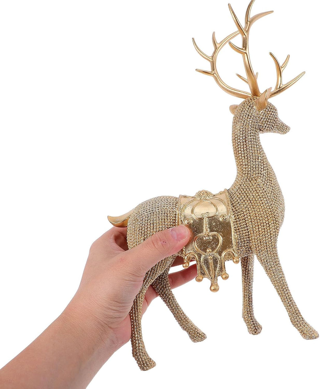 Xmas Resin Deer Figurines, Golden Elk Statue Pair for Mantel