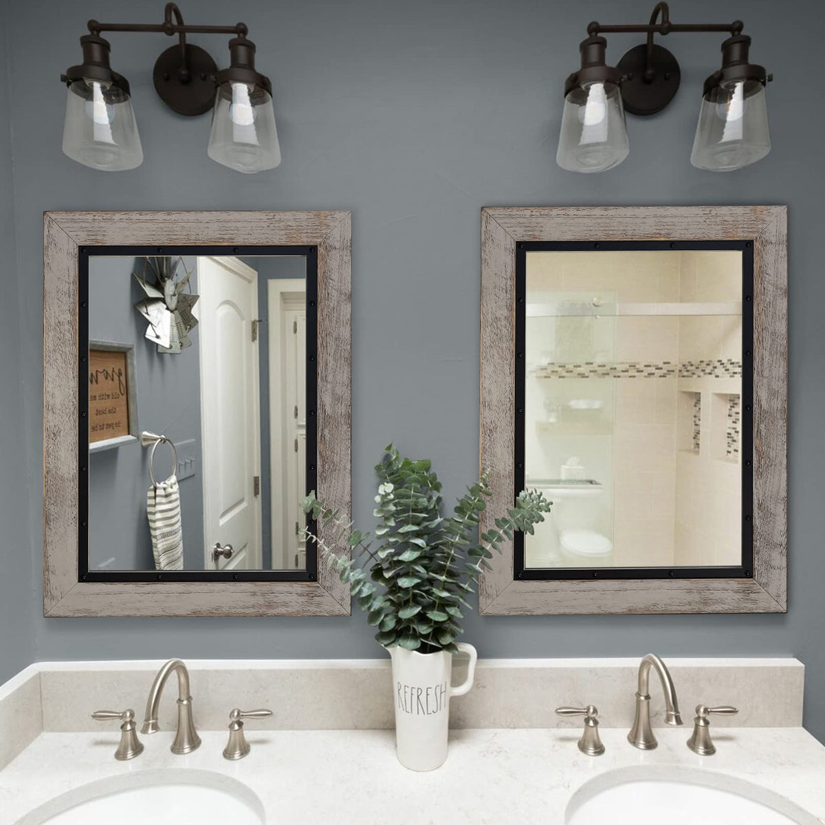 Rustic Wooden Framed Wall Mirror, 48"x30", Natural Wood and Iron Bathroom Vanity Mirror for Farmhouse Decor, Vertical