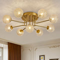 Gold Glass Sputnik Semi Flush Ceiling Light, Mid-Century Form