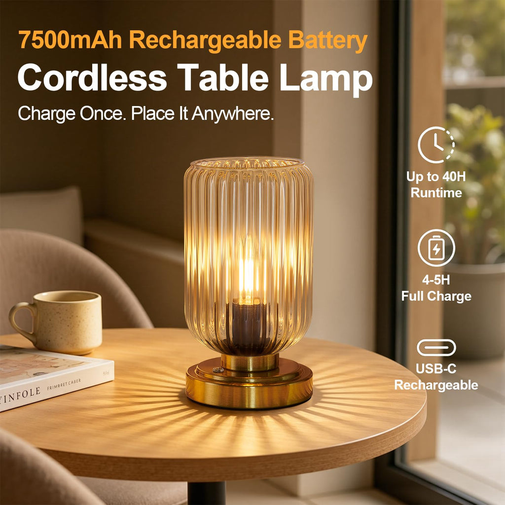 Cordless Table Lamp, Touch Stepless Dimmable, Modern