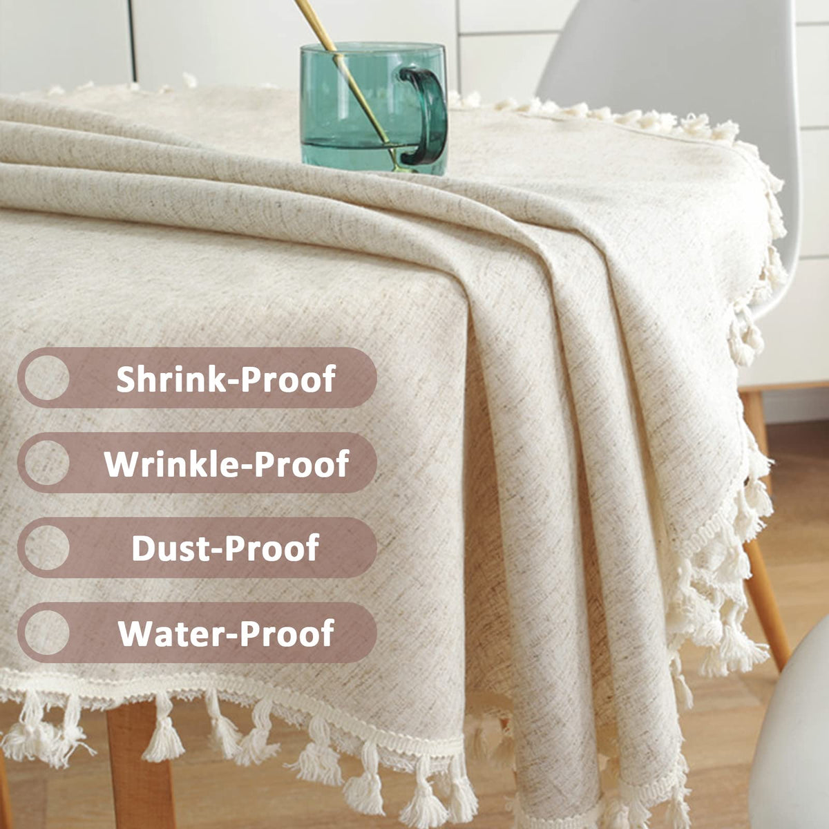 Round Tablecloth 60 Inch, Cotton Linen Table Cloths with Tassel, Boho Table Cover Dining Room Tabletop Decorations
