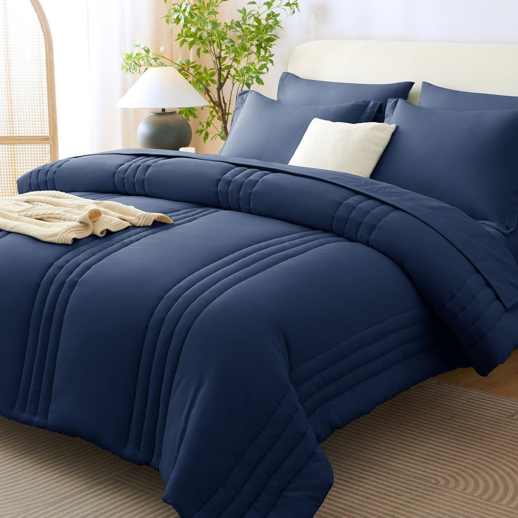 Comforter Set Navy Blue - 7 Pieces Bed in a Bag