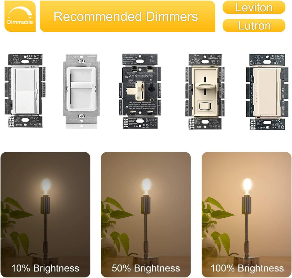Vintage E12 LED Ceiling Fan Bulb Dimmable, 2W Globe G16.5 LED Chandelier Bulb, 25Watt Incandescent Bulb Equivalent