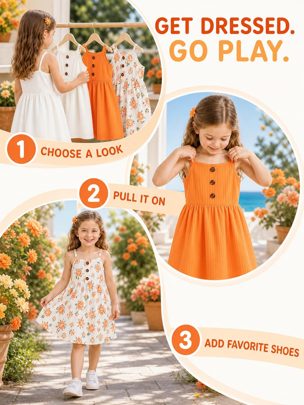 Girls Dresses Toddler Girls Dress Pack Summer Casual Party Print Skater Dress Sundress White/Orange