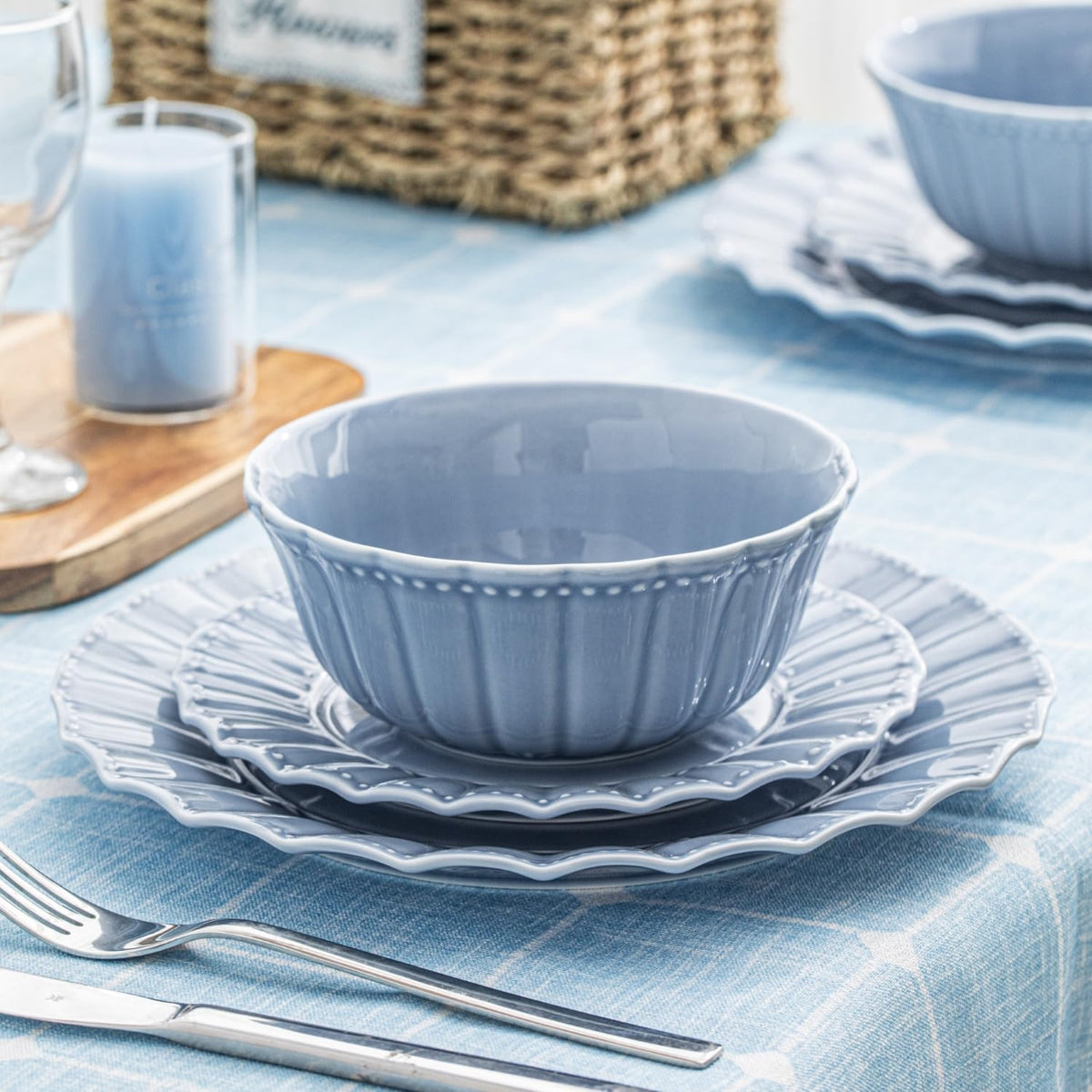 Plates and Bowls Sets for 4, 12 Piece Dinnerware Sets, Porcelain Plate Set, Microwave and Dishwasher Safe, Wedding
