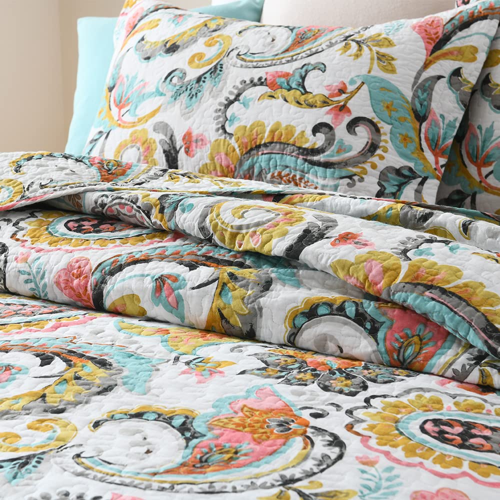 Quilt King Size, 100% Pure Cotton Bedspread, Lightweight Reversible Quilted Coverlet White King Bedding Sets, Vintage