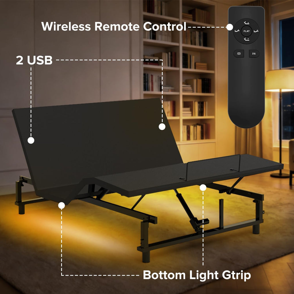 Adjustable Bed Frame King, Electric Beds Base with Wireless Remote, Zero Gravity Quiet Metal Bed with Head and Foot,4
