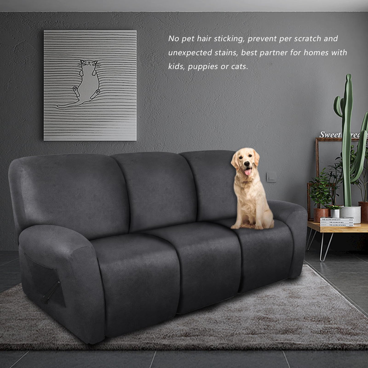 Recliner Sofa Covers - 8 Pieces Stretch Leather Like Large Couch Covers for 3 Seats Reclining Slipcovers Soft