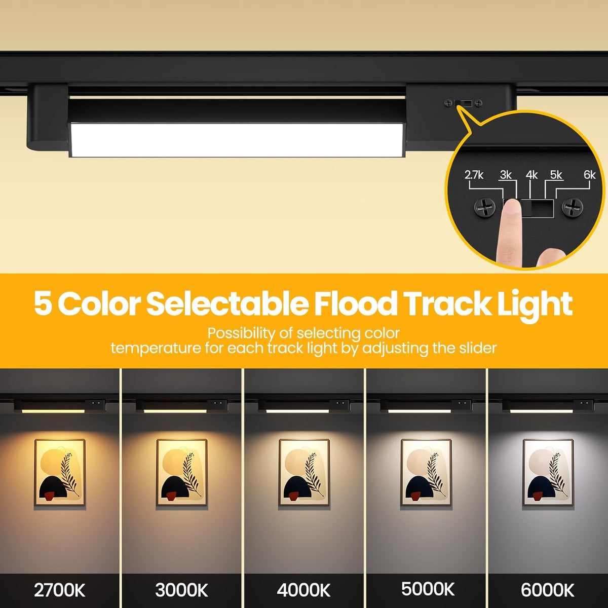 5 Color Linear H Track Lighting Heads Dimmable, Black 25W 3 Pack