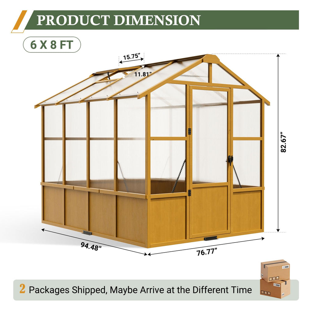 6X8FT Wooden Greenhouse for Outdoors with Thermometers for Backyard, Garden