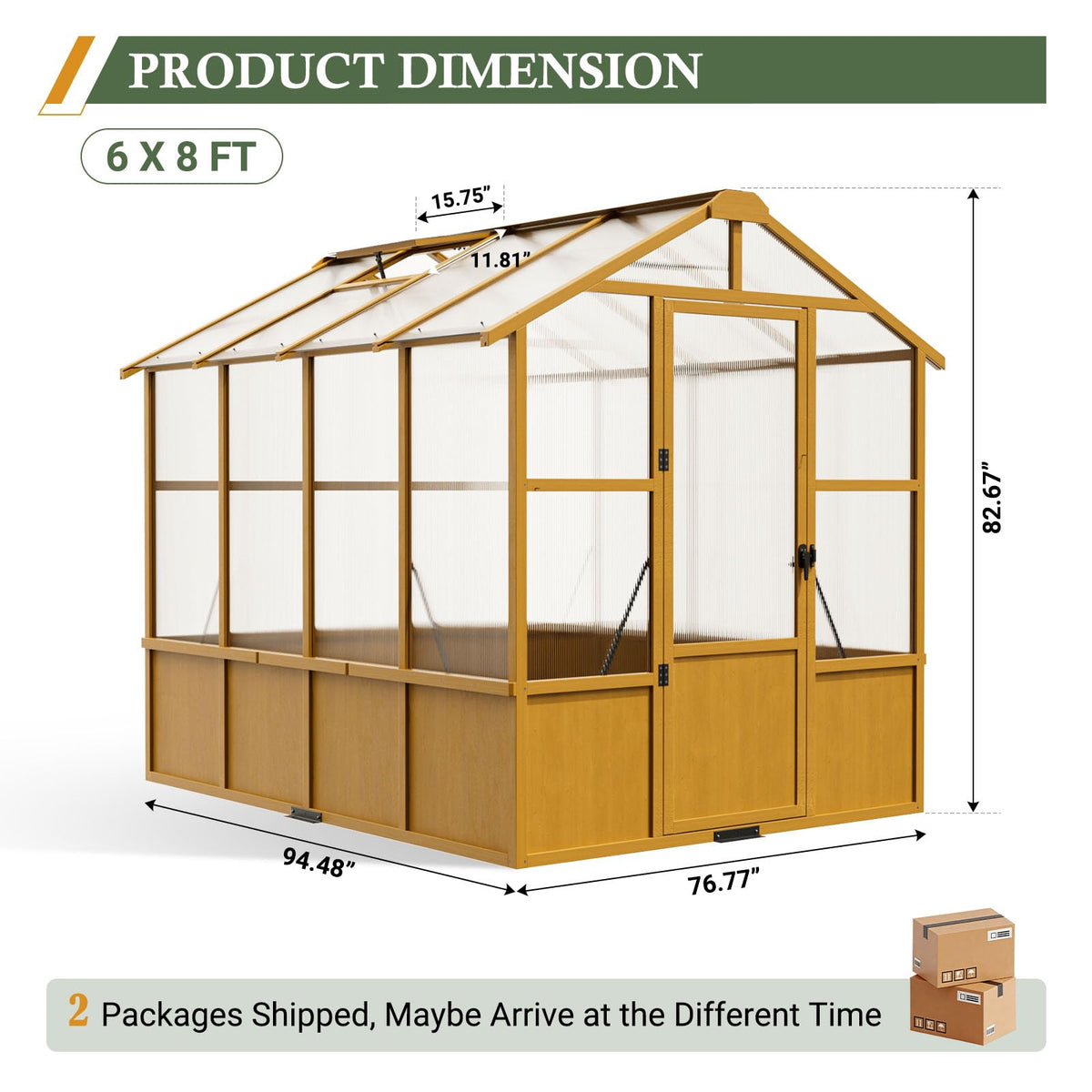 6X8FT Wooden Greenhouse for Outdoors with Thermometers for Backyard, Garden