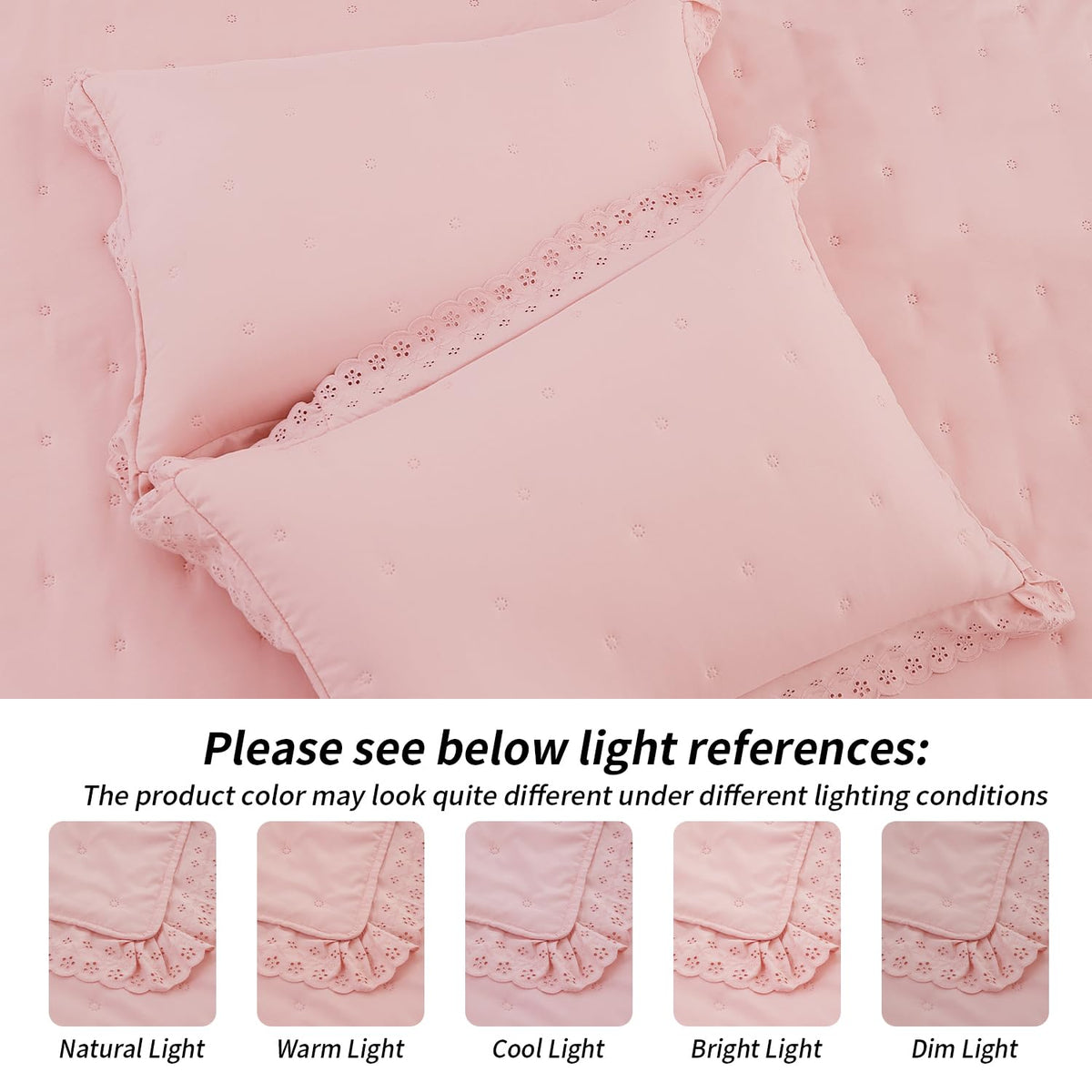 Pink Ruffle Quilt Set 68x90, Soft Lace Trim Bedding