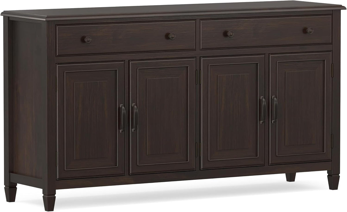 Connaught Buffet - 67 inch Wide Solid Wood 4 Door Sideboard Cabinet in Dark Chestnut Brown