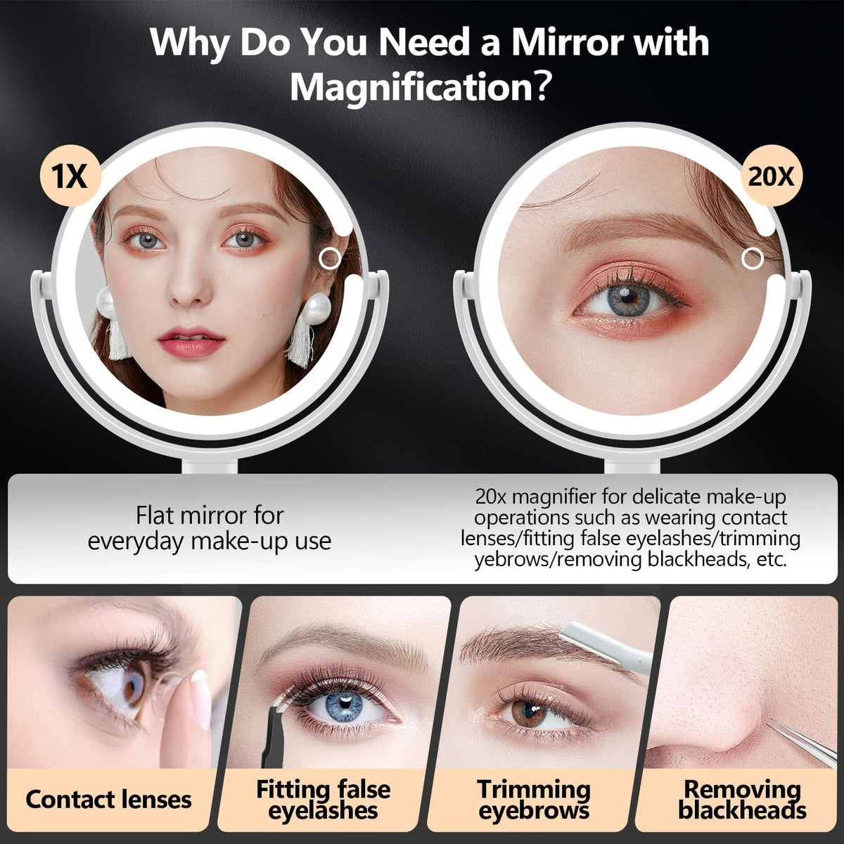Makeup Mirror with Lights,20X Magnifying Mirror with Light and Touch Switch,Vanity Mirror with 3 Color Light and 80