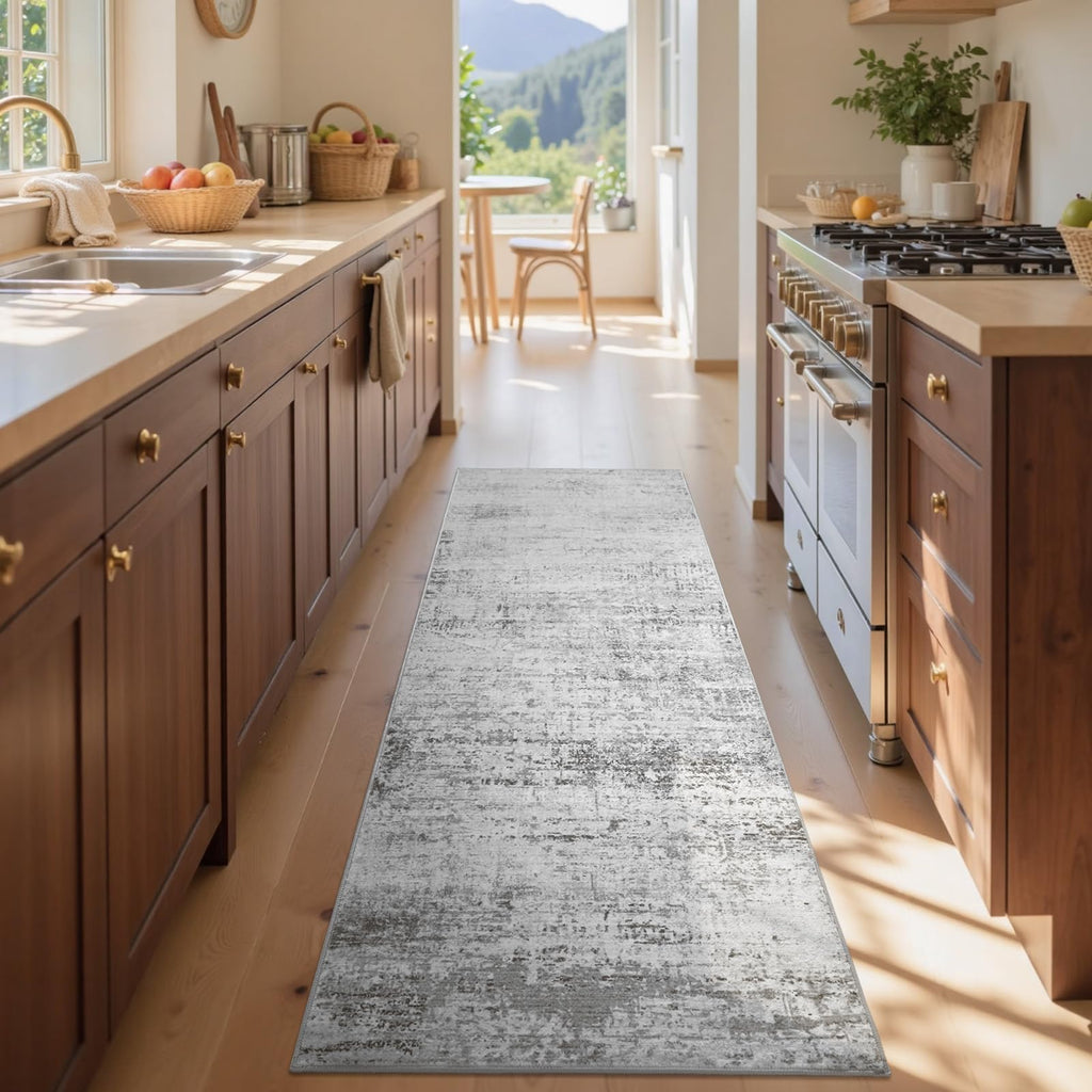 Abstract Washable Runner Area Rugs Grey