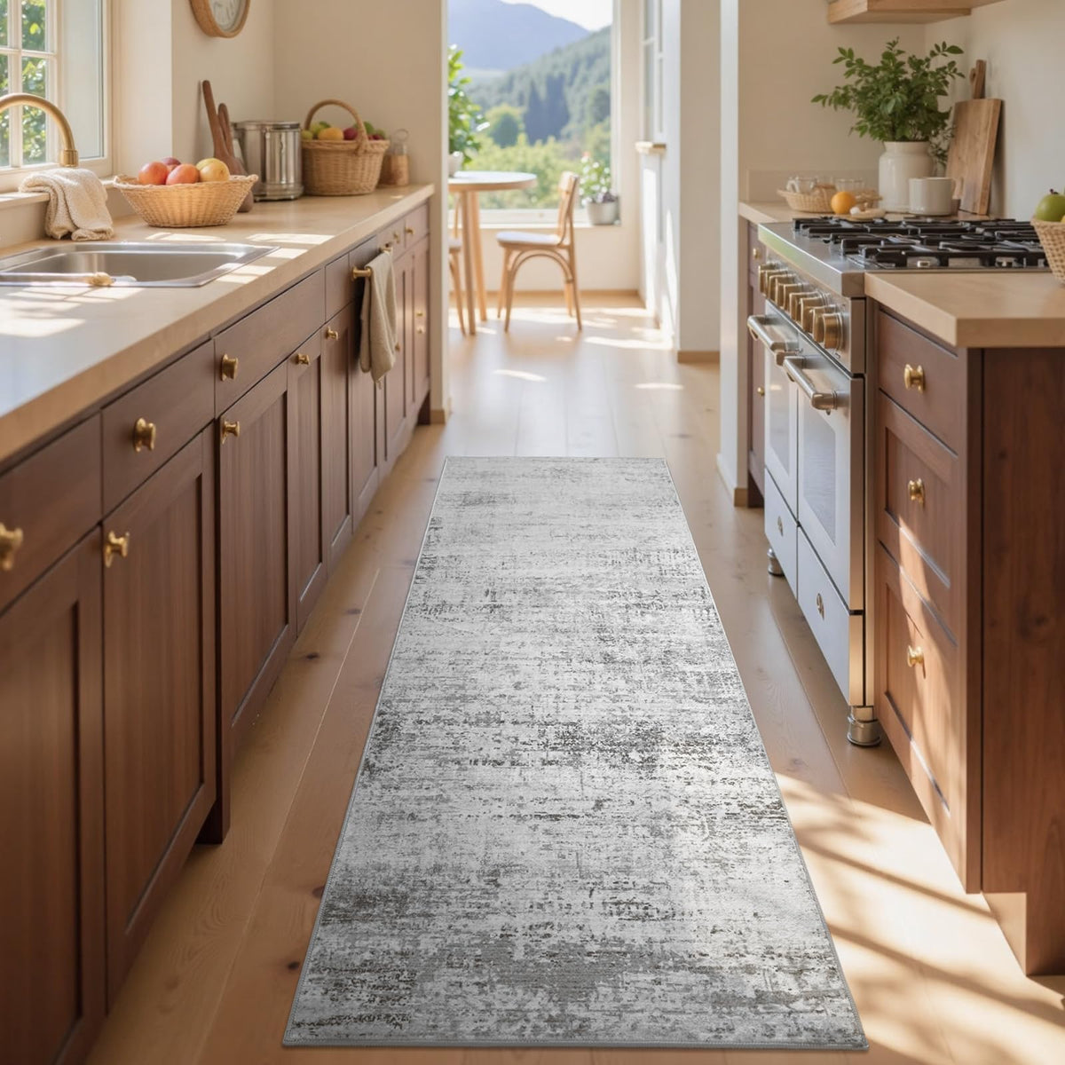Abstract Washable Runner Area Rugs Grey