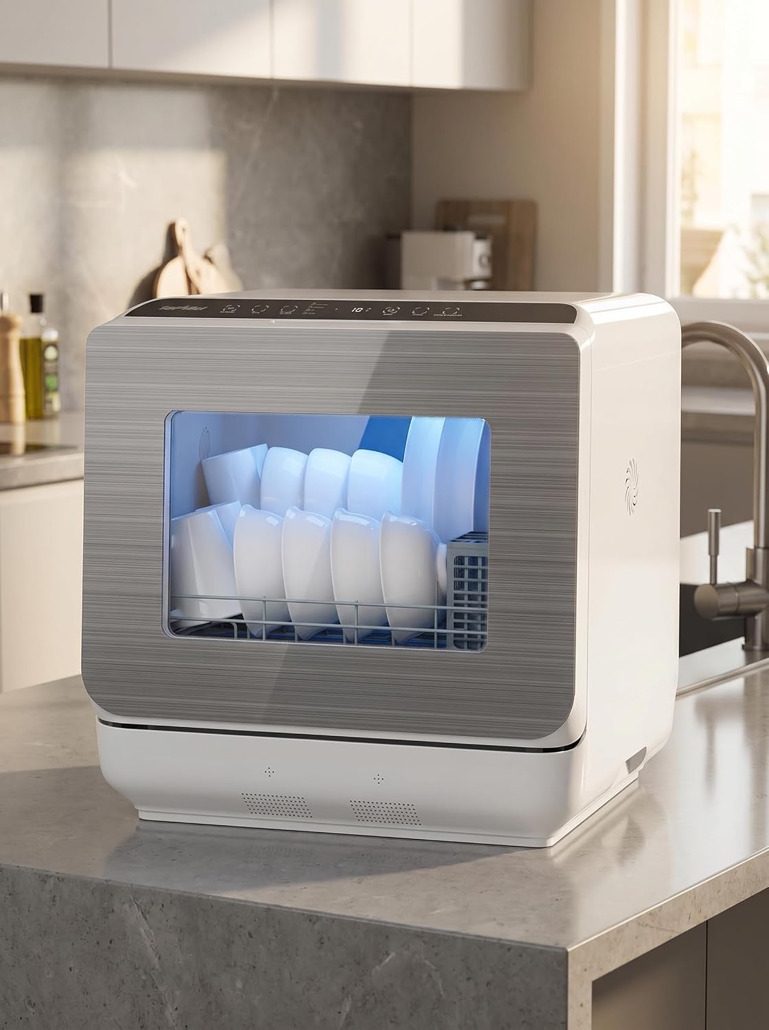 Portable Dishwasher with 152OZ Water Tank, 18" Countertop Dishwasher Machine fits up to 12" plates, 6 Preset Mode