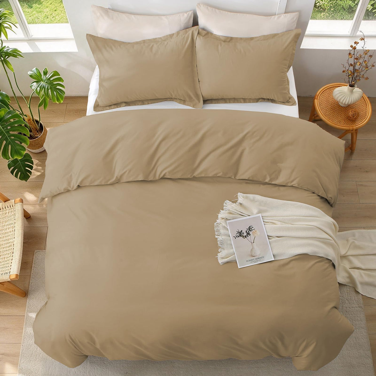 Duvet Cover Set 100% Washed Cotton Solid 3pcs
