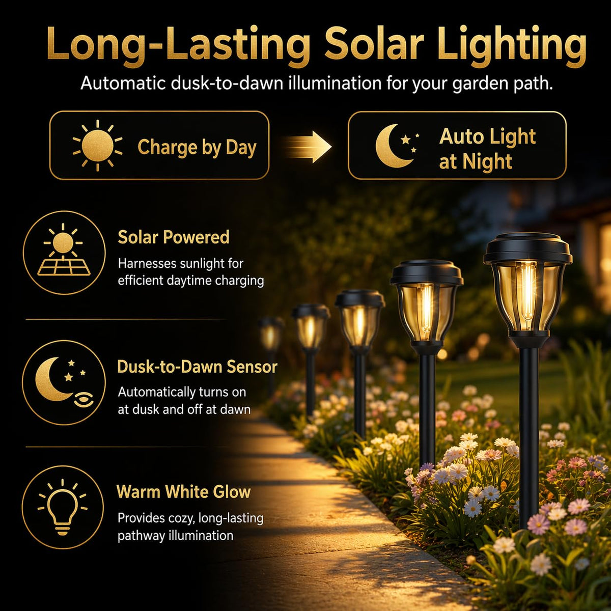 12 Pack Solar Lights Outdoor, Solar Pathway Lights Auto On/Off Waterproof Garden Landscape Lighting for Path, Yard
