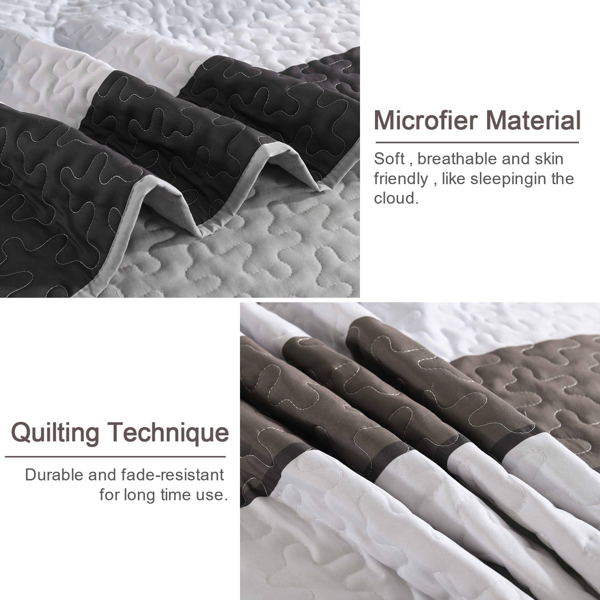 Boho Stripe Quilt Set, Grey Brown Lightweight Bedspread