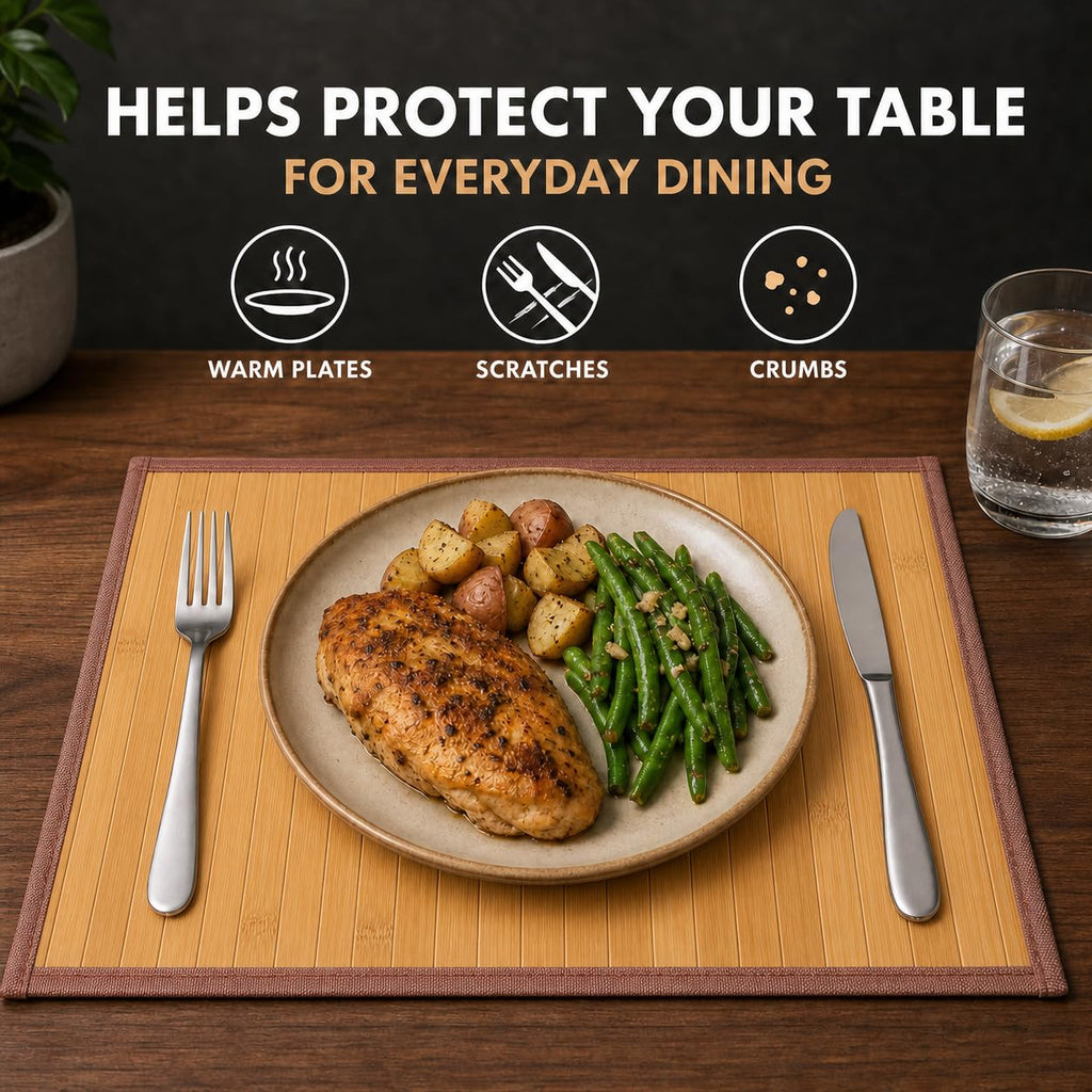 Bamboo Placemats, Set of 4, Woven, 11.8x17.3 Inches, Yellow