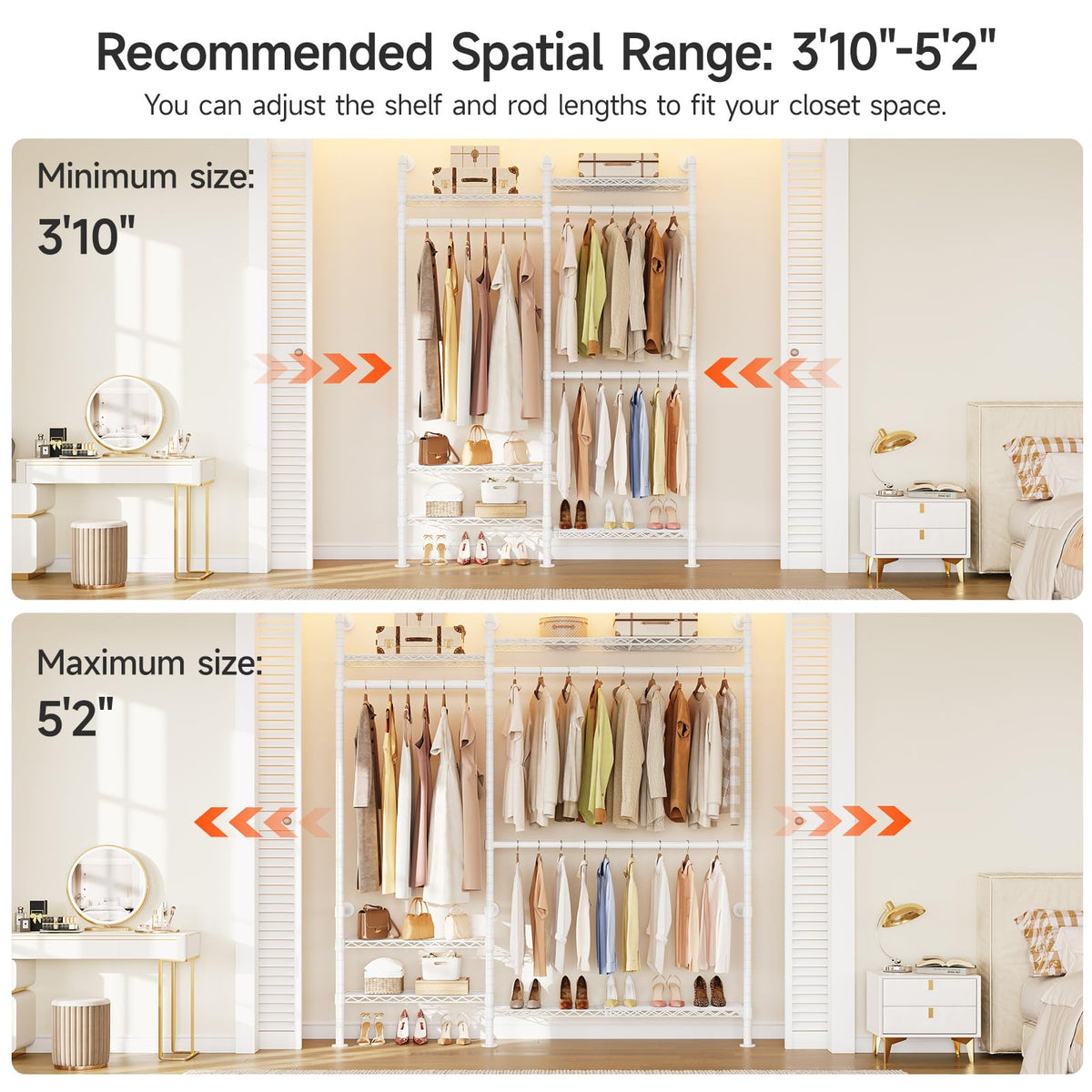 H2 Plus Expandable Wall Mounted Closet System Clothes Rack White