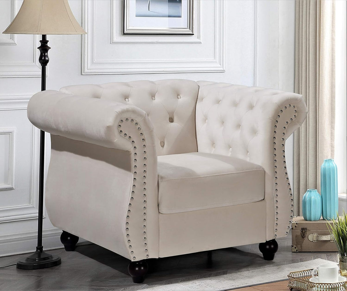 Feinstein Modern Chesterfield Couches with Nailheads, Diamond Tufting & Durable Metal Frame, Chair, Loveseat & Sofa