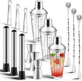 Glass Cocktail Shaker Set, 23oz Bartender Kit with Built-in Strainer, Ice Tongs, Measuring Jigger, Muddler & - Set of 3