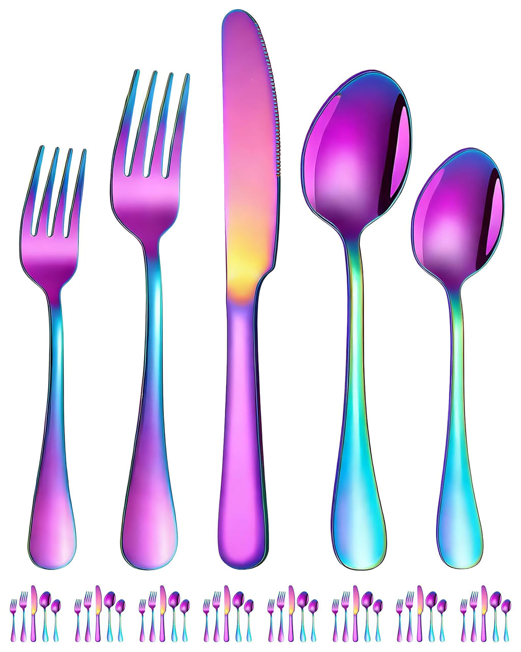 40-Piece Rainbow Silverware Set,Stainless Steel Flatware Set for 8