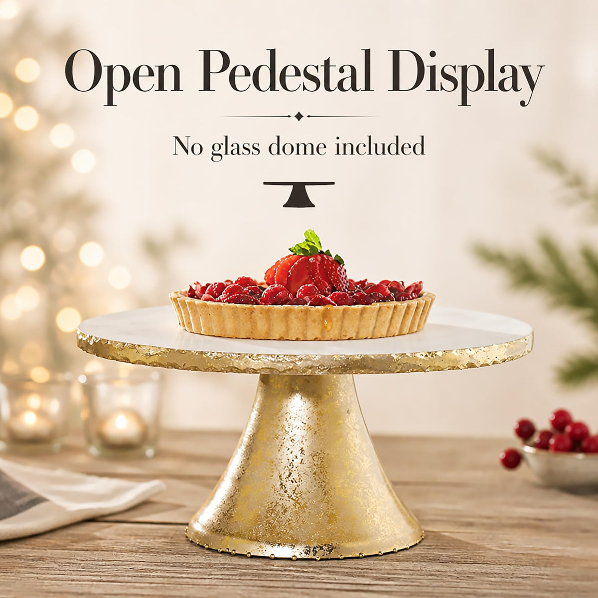 Marble Pedestal Cake Stand, Gold, 11 Inch Dessert Server