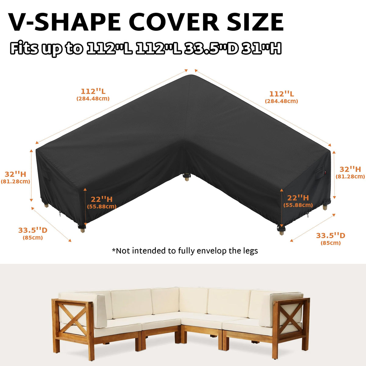 Outdoor Sectional Cover 112 x 112 inch L-Shaped Large Couch Sofa