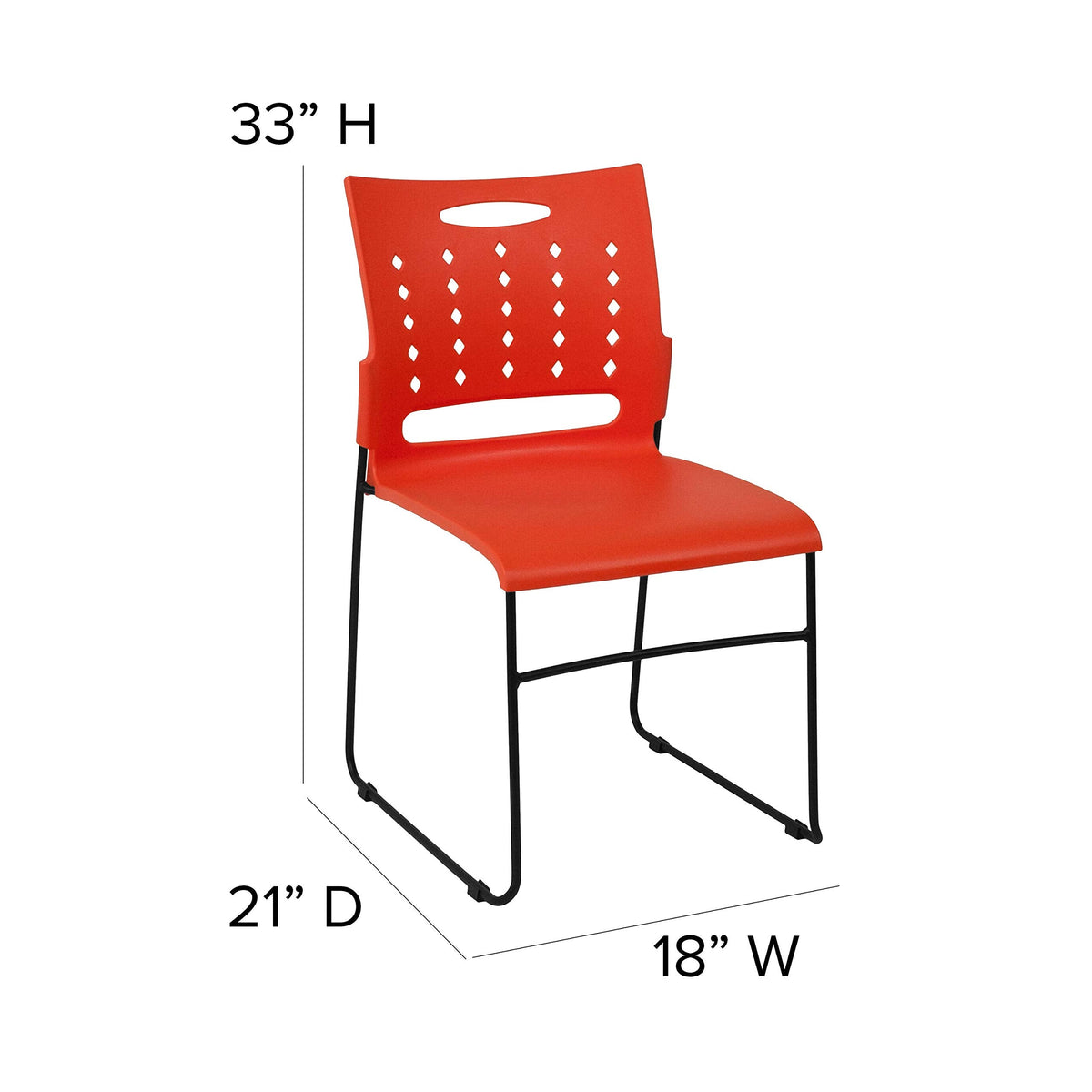 881 lb. Capacity Orange Sled Base Stack Chair with Air