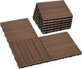 Interlocking Deck Tiles 9 PCS, 12" x 12" All-Weather Plastic-Wood Outdoor Patio Flooring Tiles for Indoor, Balcony