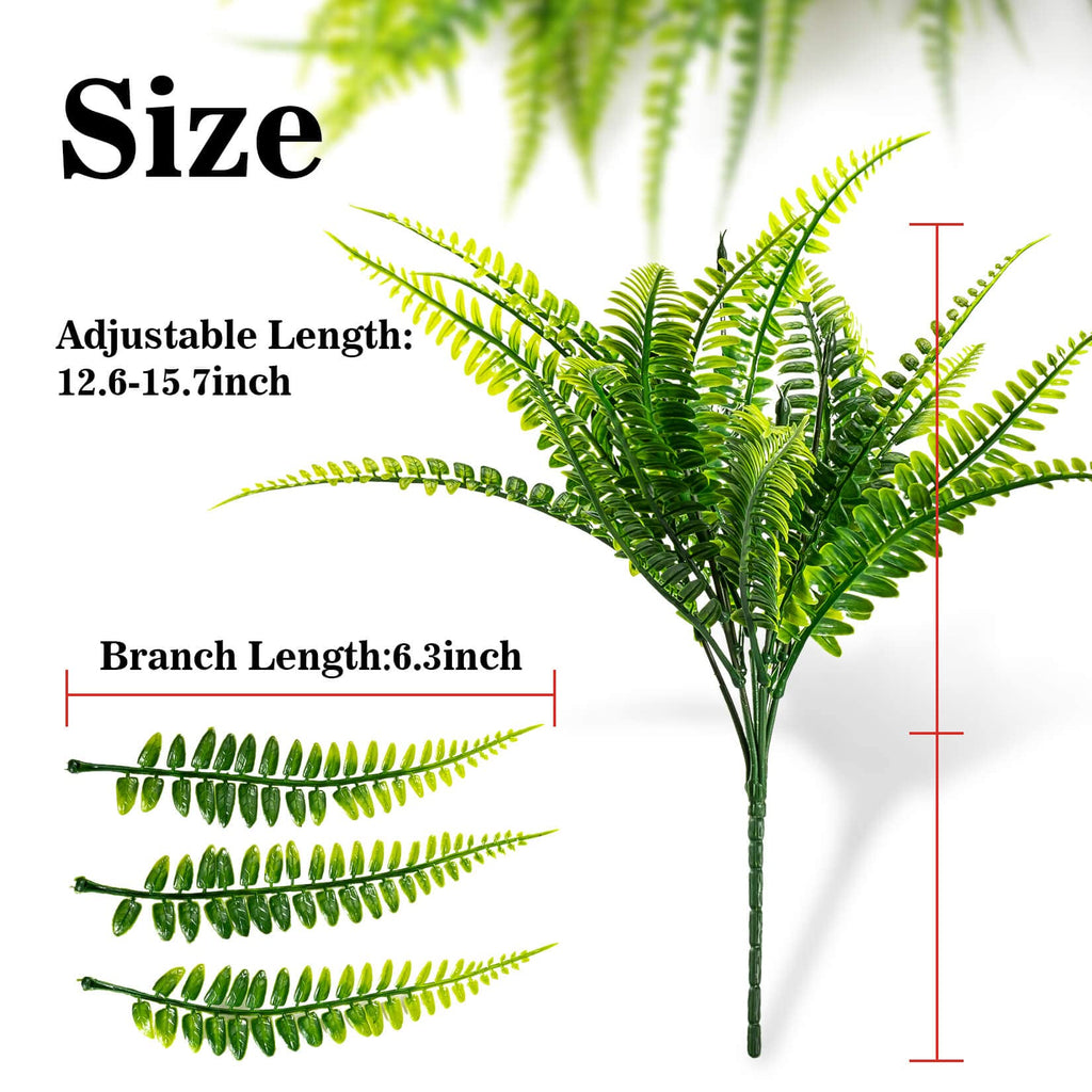 20PCS Fake Fern for Outdoor - Artificial Boston Fern Stems Decor