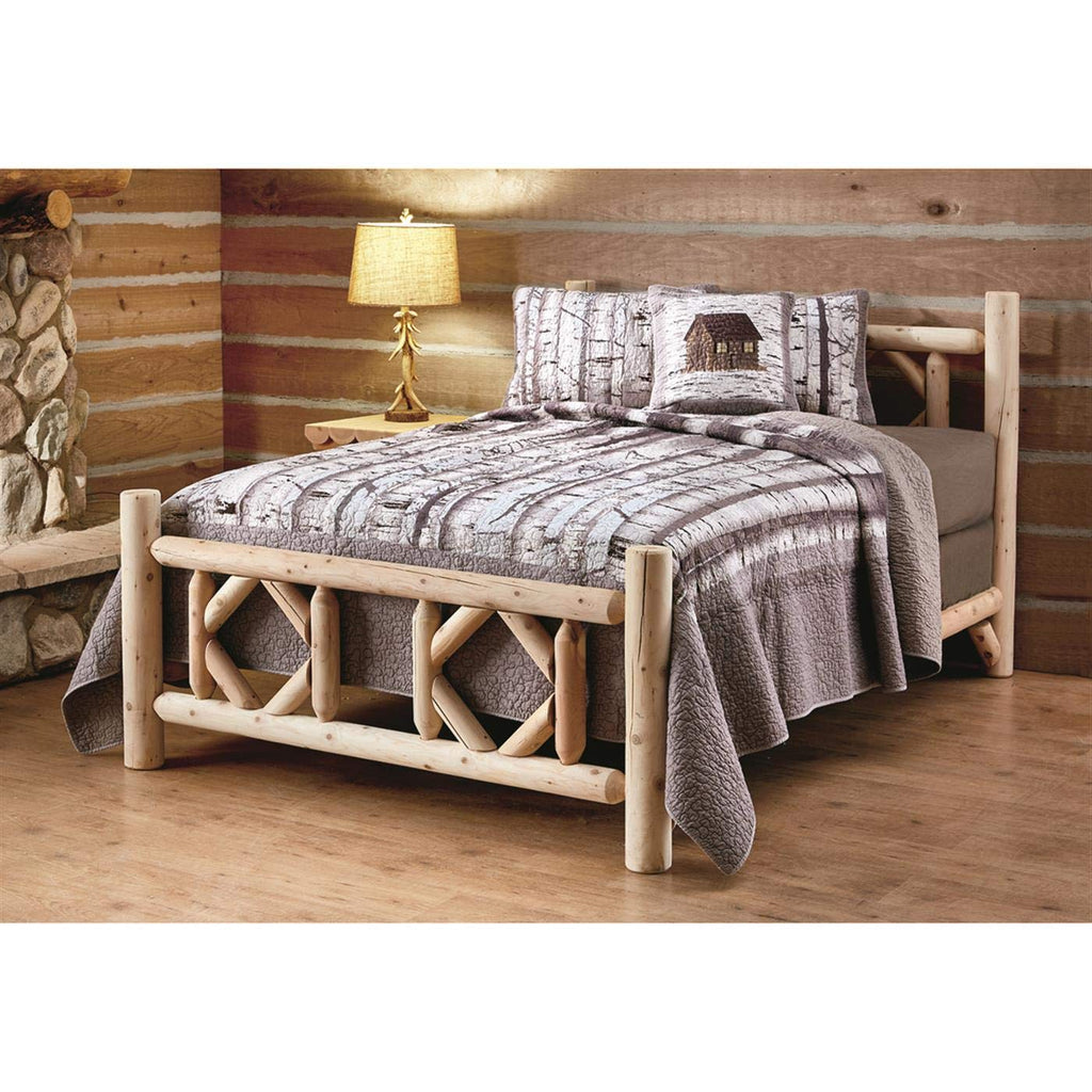 Diamond Cedar Log Bed Frame, Rustic Natural Wood King Bed Frame with Headboard