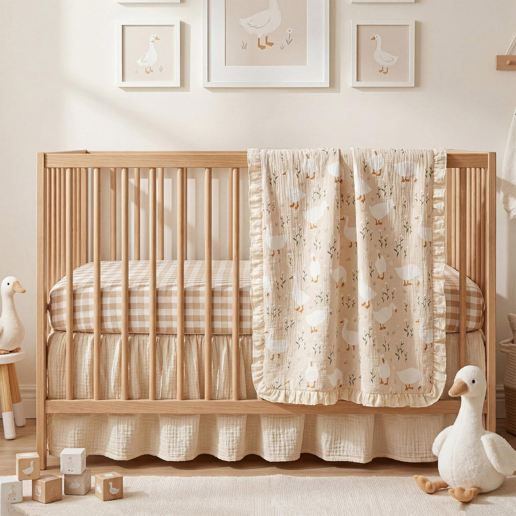 Goose Crib Bedding Set of3 with Sheet Quilt Bed Skirt