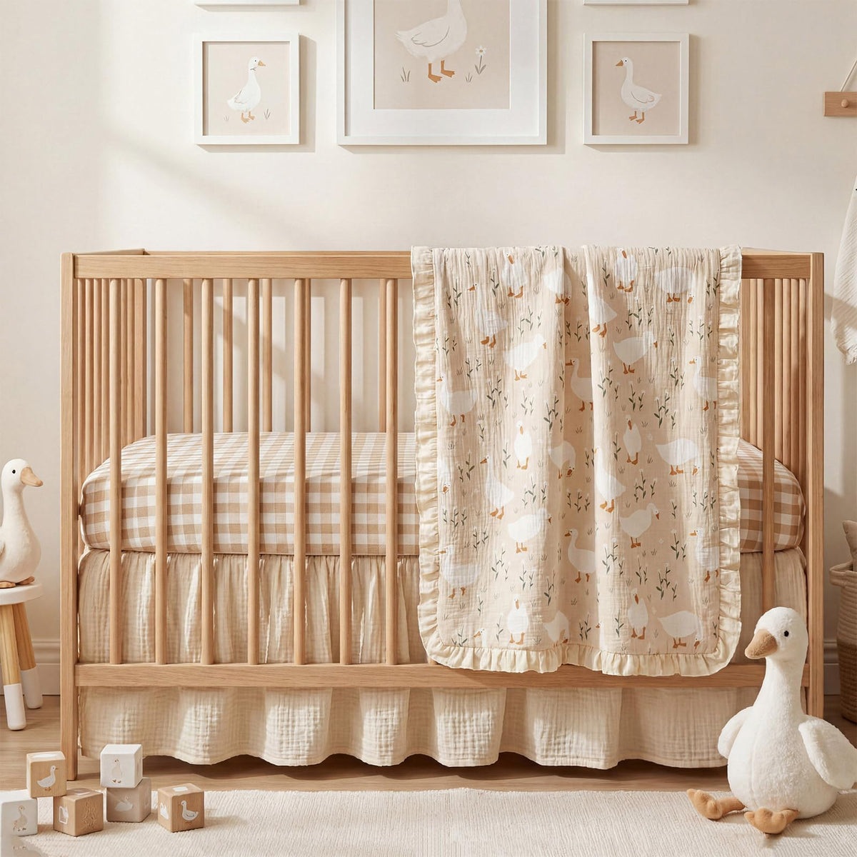 Goose Crib Bedding Set of3 with Sheet Quilt Bed Skirt