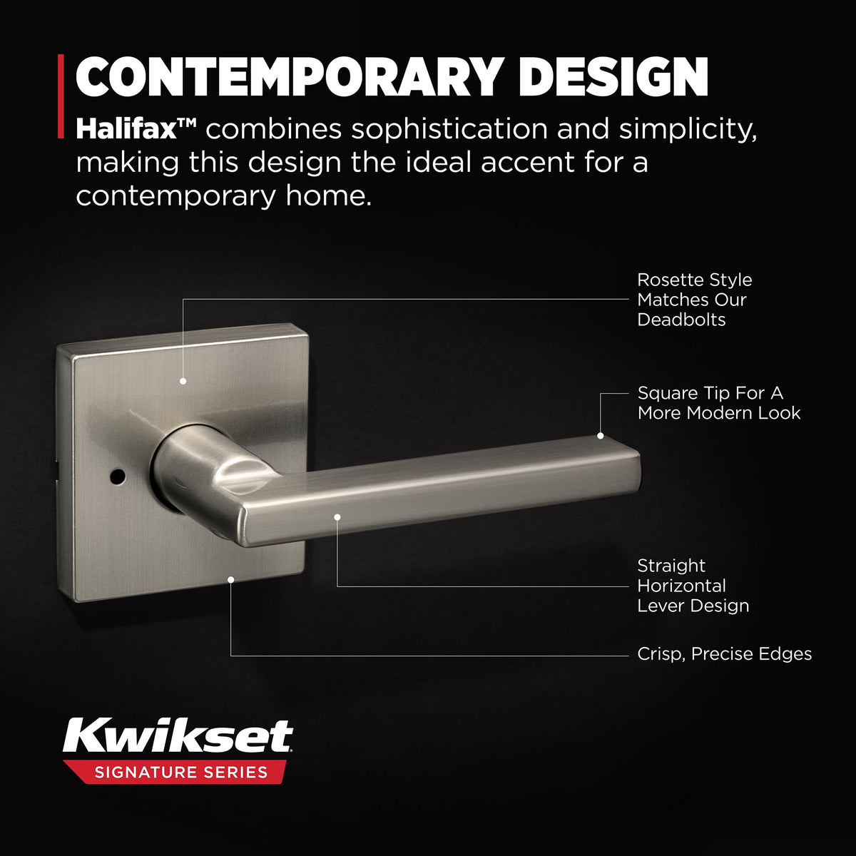 Halifax Privacy Door Lever with Lock, Satin Nickel