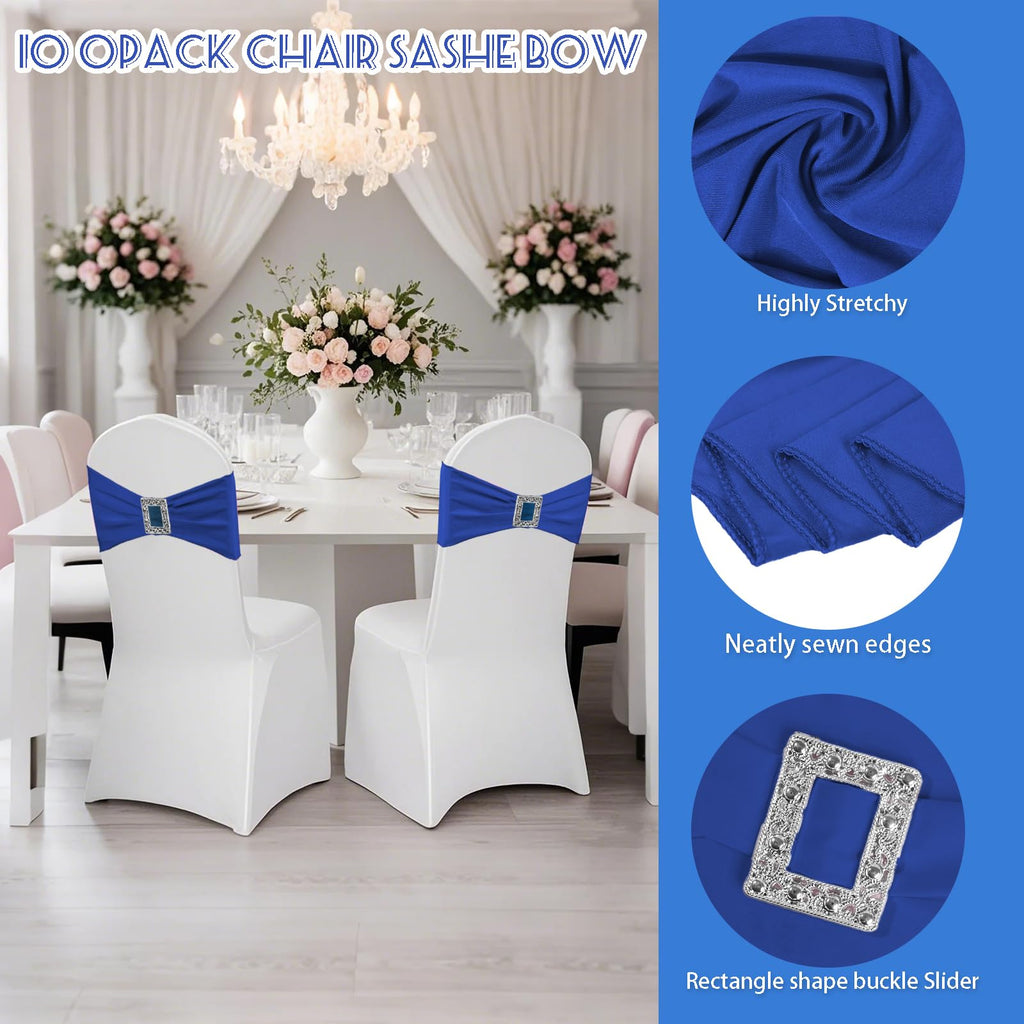 100 PCS Spandex Chair Sashes, Royal Blue Elastic Stretch Dining Chair Slipcovers with Buckle Slider for Wedding Party