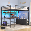 Full Loft Bed with U-Shaped Desk, 7-Drawer Storage and 2-Tier Shelves, Built-in Charging Station and RGB LED Lights